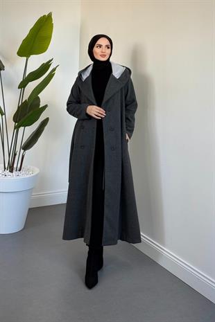 Corann Kapişonlu Kaban Füme