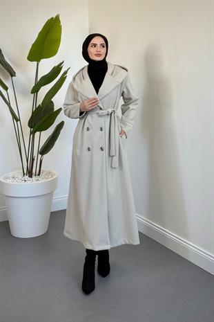 Corann Kapişonlu Kaban Krem