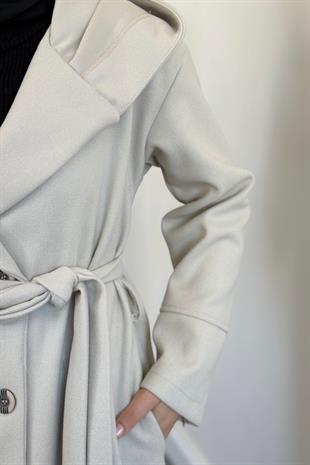 Corann Kapişonlu Kaban Krem