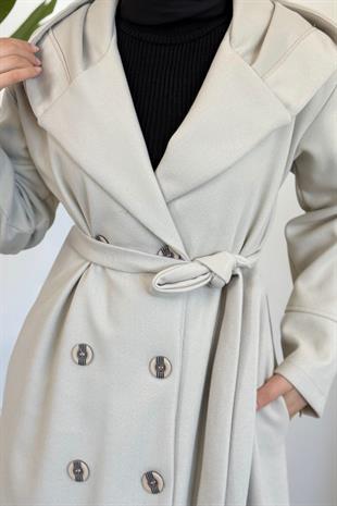 Corann Kapişonlu Kaban Krem