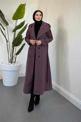 Corann Kapişonlu Kaban Mor