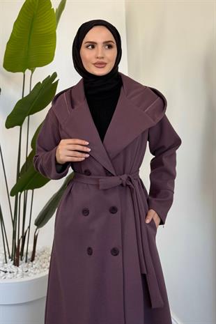 Corann Kapişonlu Kaban Mor