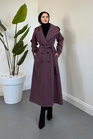 Corann Kapişonlu Kaban Mor