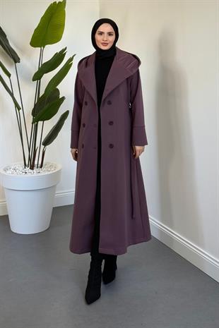 Corann Kapişonlu Kaban Mor