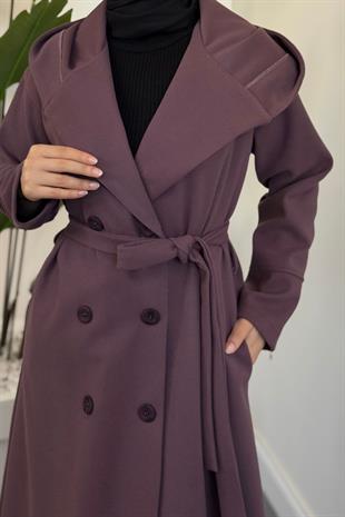 Corann Kapişonlu Kaban Mor