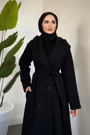 Corann Kapişonlu Kaban Siyah