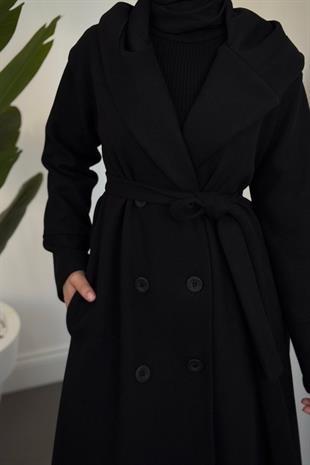 Corann Kapişonlu Kaban Siyah