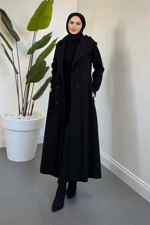 Corann Kapişonlu Kaban Siyah