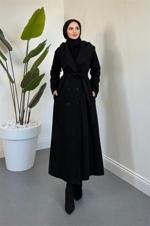 Corann Kapişonlu Kaban Siyah