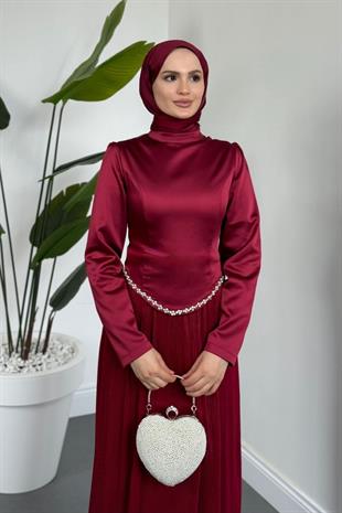 Dania Etek Ucu Fırfırlı Abiye Bordo