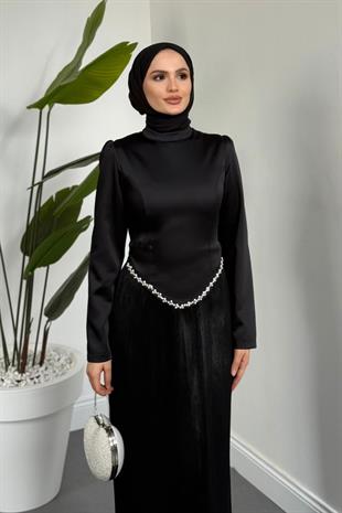 Dania Etek Ucu Fırfırlı Abiye Siyah