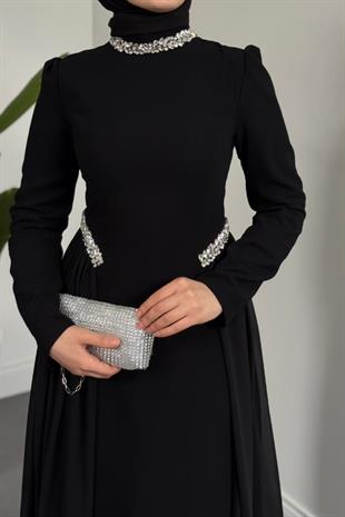 Dara Yanları Taşları Abiye Siyah