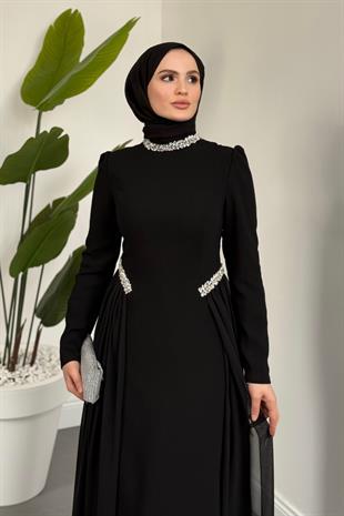 Dara Yanları Taşları Abiye Siyah