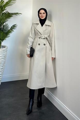 Darell Astarlı Düğmeli Kaban Krem