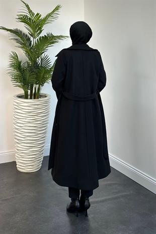 Darell Astarlı Düğmeli Kaban Siyah