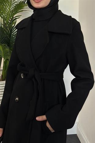 Darell Astarlı Düğmeli Kaban Siyah
