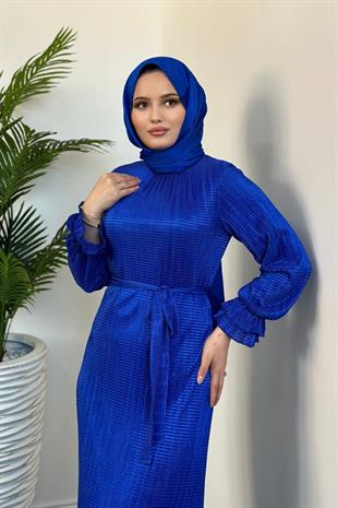 Daria Astarlı Kolları Fırfır Elbise Saks