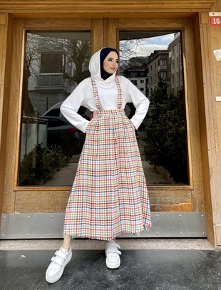 Desenli Salopet Etek Beyaz