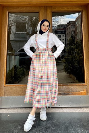 Desenli Salopet Etek Beyaz