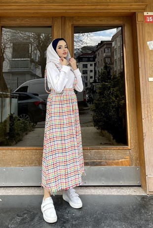 Desenli Salopet Etek Beyaz