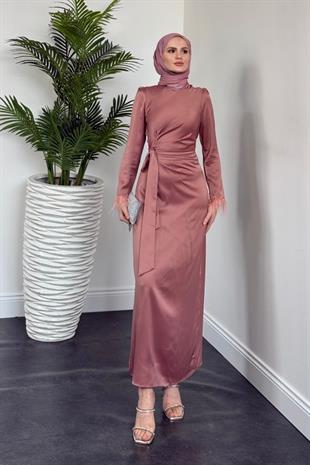 Diela Kolları Tüy Detay Abiye Gül Kurusu