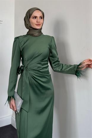 Diela Kolları Tüy Detay Abiye Haki