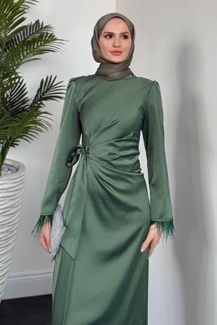 Diela Kolları Tüy Detay Abiye Haki