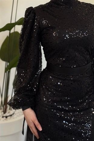 Dilafruz Kolları Fiyonk Abiye Siyah