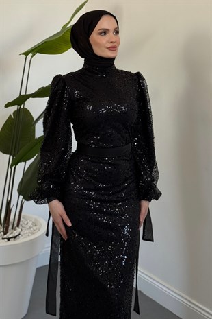 Dilafruz Kolları Fiyonk Abiye Siyah