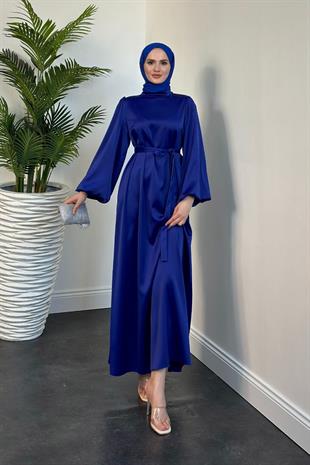 Dimitra Balon Kol Saten Elbise Saks