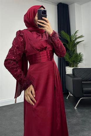 Doğa Saten Abiye Bordo