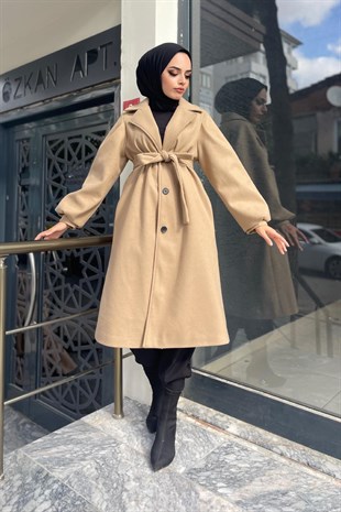 Düğmeli Cepli Kaşe Kaban SütlüKahve
