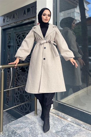 Düğmeli Cepli Kaşe Kaban Taş