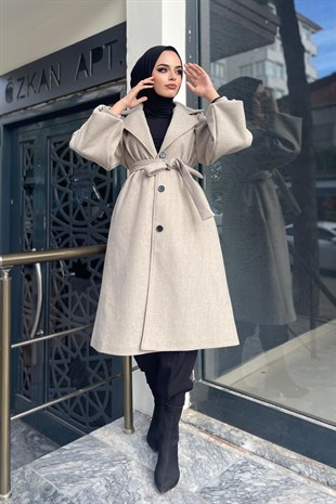 Düğmeli Cepli Kaşe Kaban Taş