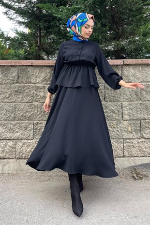 Düğmeli Etekli Takım Siyah