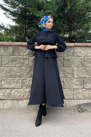 Düğmeli Etekli Takım Siyah