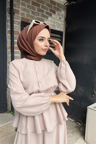 Düğmeli Etekli Takım Vizon