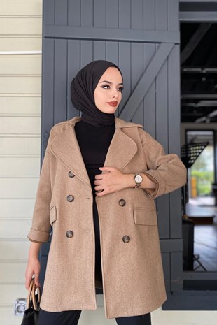 Düğmeli Kaşe Kaban SütlüKahve