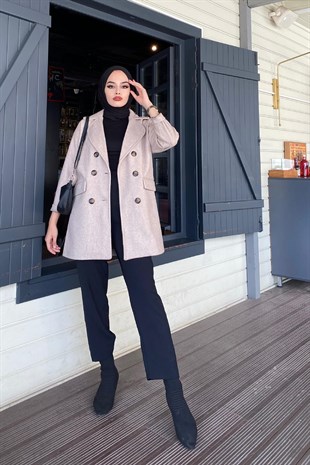 Düğmeli Kaşe Kaban Vizon