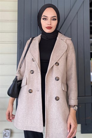 Düğmeli Kaşe Kaban Vizon