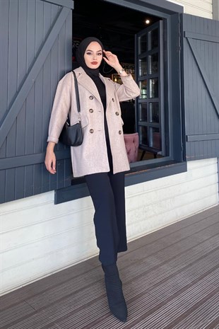 Düğmeli Kaşe Kaban Vizon