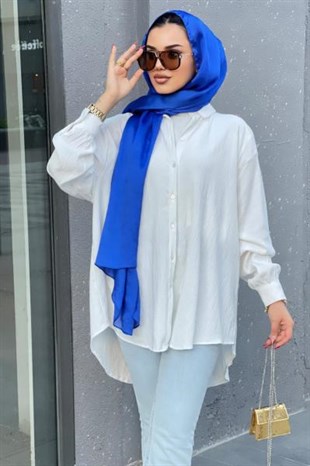 Düğmeli Pamuk Tunik Beyaz STANDART
