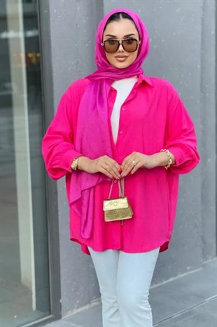 Düğmeli Pamuk Tunik Pembe STANDART