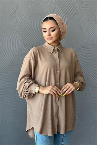 Düğmeli Pamuk Tunik Vizon STANDART