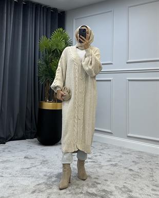 Düğmeli Salaş Hırka Bej