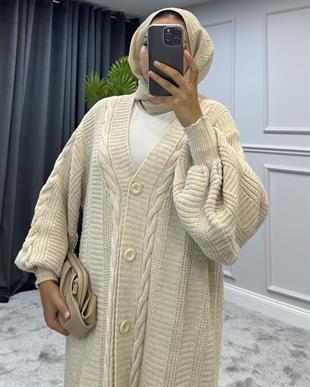 Düğmeli Salaş Hırka Bej