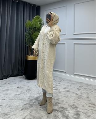 Düğmeli Salaş Hırka Bej