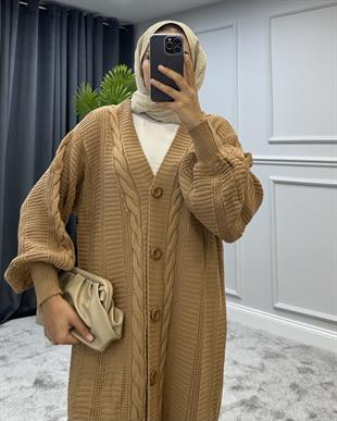 Düğmeli Salaş Hırka Camel