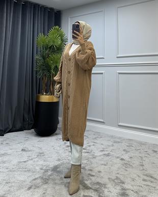 Düğmeli Salaş Hırka Camel