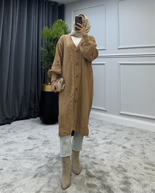 Düğmeli Salaş Hırka Camel